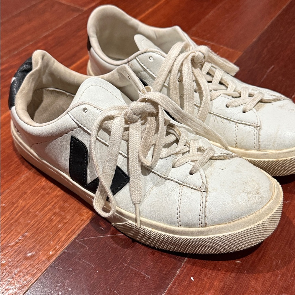 White Sneakers with Black Accents
